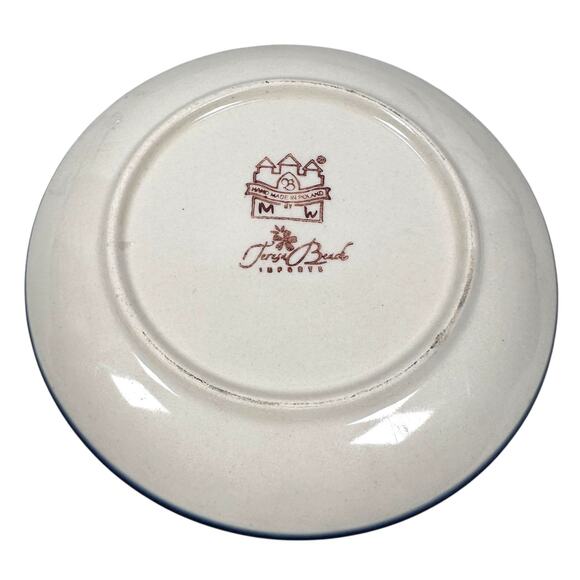 Polish Pottery Salad Plate 7.5" Blue Green Gingham Peacoc Stoneware Handcrafted - Picture 2 of 6